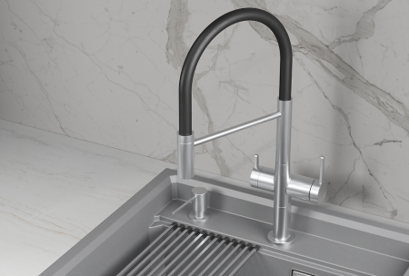 Смеситель для кухни Granula Kitchen Space 8277 нержавеющая сталь, подключение к фильтру, гибкий излив