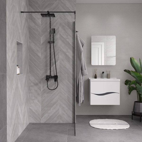 Душевая перегородка ограждение Reflexion RX20090TBL-16 Walk in 200x90см тонированное закаленное стекло 8мм черный профиль