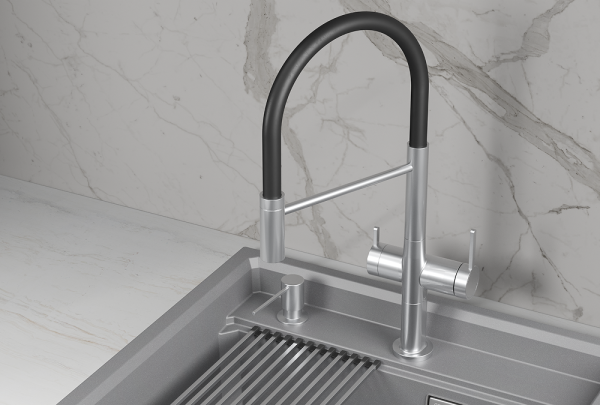 Смеситель для кухни Granula Kitchen Space 8277 нержавеющая сталь, подключение к фильтру, гибкий излив