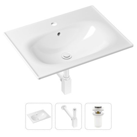 Комплект 3 в 1 Lavinia Boho Bathroom Sink 21520455: врезная фарфоровая раковина 60 см, металлический сифон, донный клапан