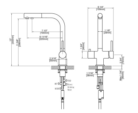 Смеситель для кухни с подключением фильтра и выдвижной лейкой Timo Saona 2356/18FL черное золото