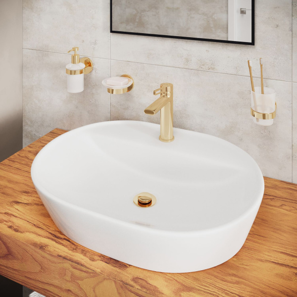 Стеклянный стакан для зубных щеток и пасты с латунным настенным держателем Wellsee Finishing Touch 182508000 (цвет стакана матовый, цвет держателя золотой)