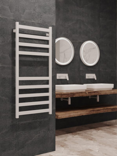 Полотенцесушитель водяной Stinox Verona 500x1200, нижнее подключение, белый матовый, 1/2" ВР (внутренняя резьба), 9 перекладин