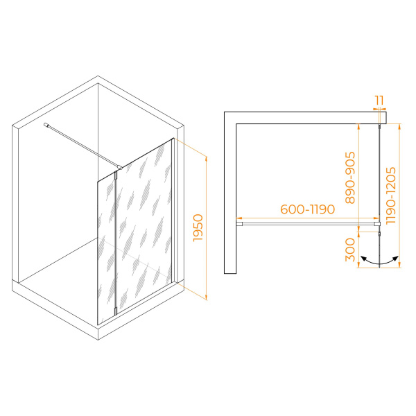 Душевая перегородка RGW WA-050W (WA-002W + Z-070W) 900