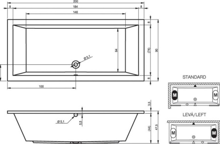 Акриловая ванна с ножками Riho Lusso 200x90 BA6000500000000