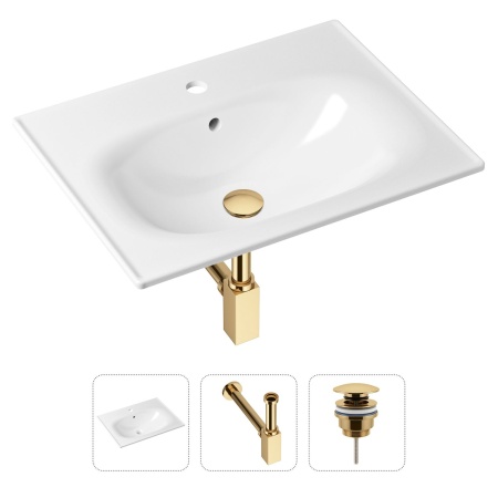 Комплект 3 в 1 Lavinia Boho Bathroom Sink 21520452: врезная фарфоровая раковина 60 см, металлический сифон, донный клапан