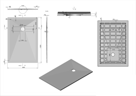 Поддон для душа из искусственного камня Vincea VST-4SR8012G, 1200*800*25, серый