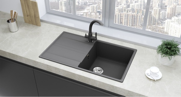 Кухонная мойка Ulgran Quartz Prima 850-09, мокрый асфальт