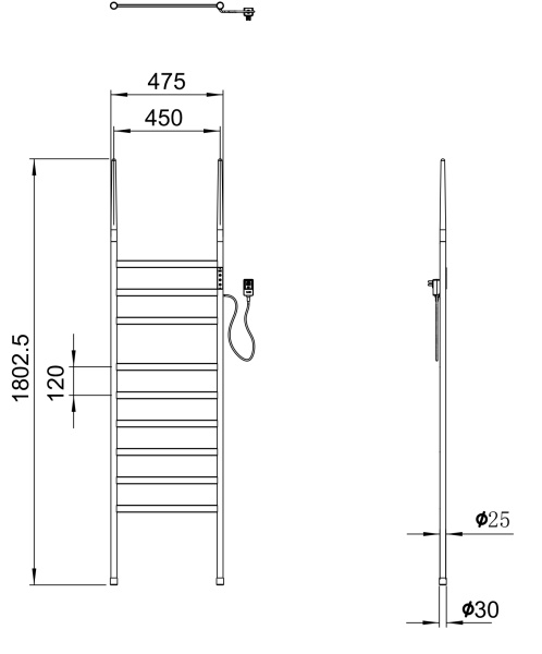Полотенцесушитель электрический напольный WONZON & WOGHAND, Темный графит (WW-A207-GM)