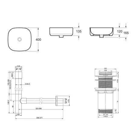 Комплект 3 в 1 Lavinia Boho Bathroom Sink 21520247: накладная фарфоровая раковина 40 см, металлический сифон, донный клапан
