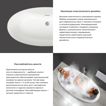 Акриловая ванна в наборе 3 в 1: отдельностоящая ванна, ножки, экран Wellsee L’aster 236301000