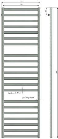 Полотенцесушитель водяной Stinox Maxima Luxe 500x1800, нижнее подключение, хром, 1" НР (наружная резьба), 21 перекладина