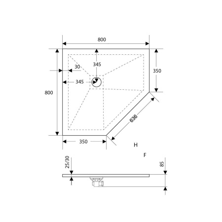 Душевой поддон трапеция RGW ST/T-G Графит, 800x800