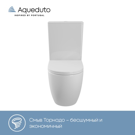 Aqueduto комплект: ОВО Плюс/OVO Plus Унитаз напольный 625*365 безободковый с бачком, Tornado, сиденье с микролифтом, белый глянцевый