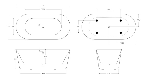 Акриловая ванна BELBAGNO BB306-1585