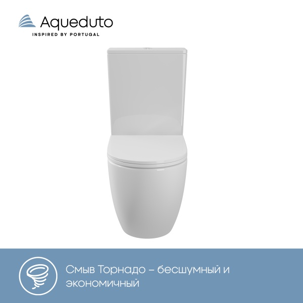 Aqueduto комплект: ОВО Плюс/OVO Plus Унитаз напольный 625*365 безободковый с бачком, Tornado, сиденье с микролифтом, белый глянцевый
