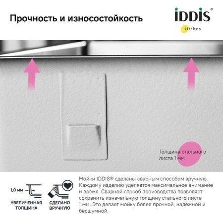 Мойка, нерж.сталь, универсального монтажа, сатин, 210х440, IDDIS Edifice EDI21S0i77