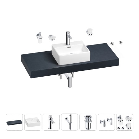 Раковина 43 см со столешницей 120 см Wellsee Graceful Pro 201012286 в наборе 10 в 1: столешница, раковина, смеситель, сифон, донный клапан, угловые вентили, аксессуары (цвет хром)