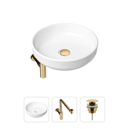 Комплект 3 в 1 Lavinia Boho Bathroom Sink 21520212: накладная фарфоровая раковина 40 см, металлический сифон, донный клапан