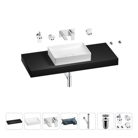 Раковина 50 см со столешницей 120 см Wellsee Pure BY Wellsee 201011421 в наборе 9 в 1: столешница, раковина, встраиваемый смеситель, сифон, выпуск, аксессуары (цвет набора хром)