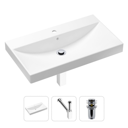 Комплект 3 в 1 Lavinia Boho Bathroom Sink 21520610: врезная фарфоровая раковина 80 см, металлический сифон, донный клапан
