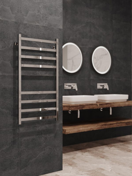 Полотенцесушитель водяной Stinox Prestige 500x1000, нижнее подключение, хром, 1/2" ВР (внутренняя резьба), 8 перекладин