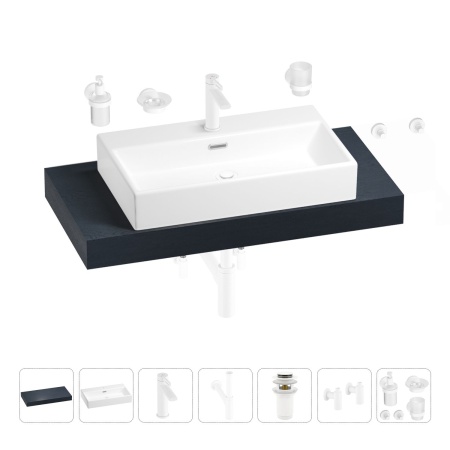 Раковина 70 см со столешницей 100 см Wellsee Graceful Pro 201012650 в наборе 10 в 1: столешница, раковина, смеситель, сифон, донный клапан, угловые вентили, аксессуары (цвет матовый белый)