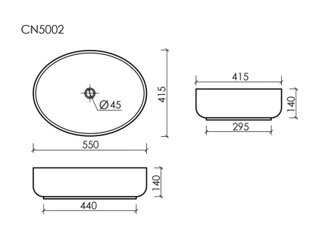 Умывальник чаша накладная овальная Элемент (Element) 550x400x140мм
