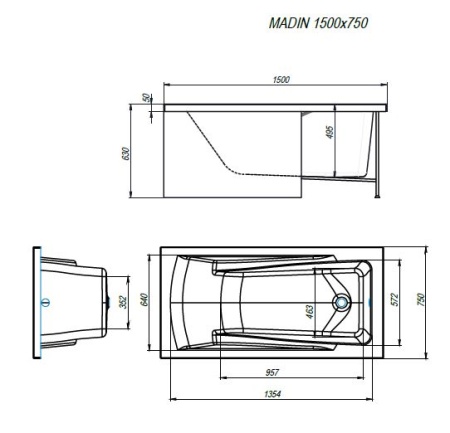 Ванна ALEX BAITLER™ MADIN 150*75 пустая