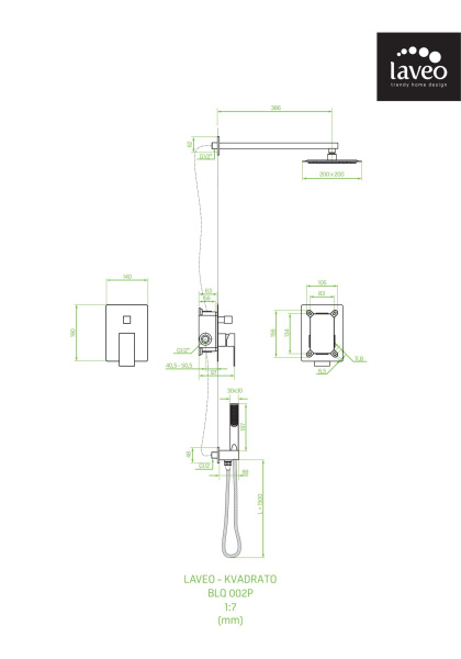 Душевая система Laveo Kvadrato BLQ_702P скрытого монтажа черный