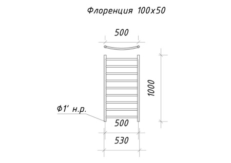 Полотенцесушитель водяной ARIANO Флоренция 100х53 черный матовый, 9 перекладин, американки угловые 1'x3/4' в комплекте