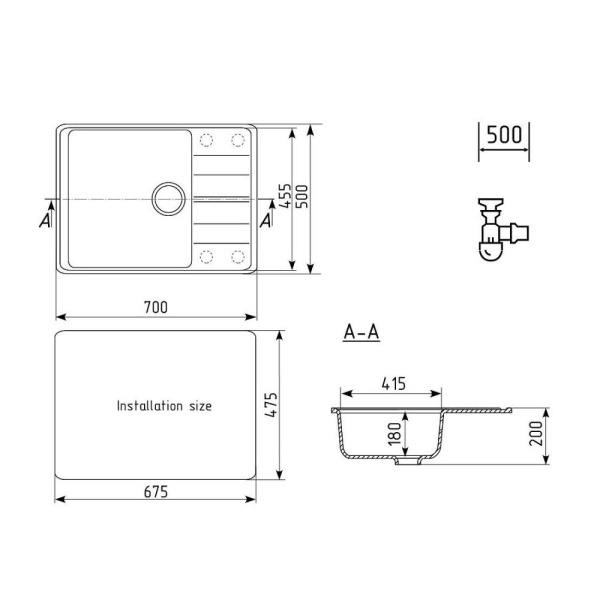 Кухонная мойка Ulgran Quartz Prima 700-09, мокрый асфальт