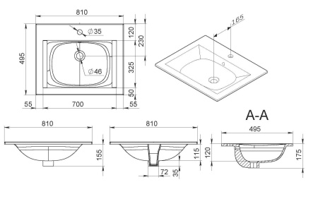 M70AWCC0802WG Spirit V2.0, Раковина мебельная AM.PM, керамическая, 80 см, встроенная, цвет: белый, глянец