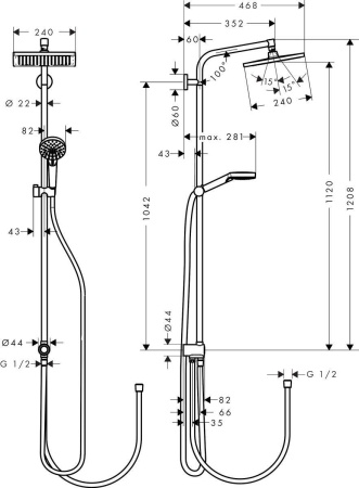 Hansgrohe Crometta Е 240 1jet Showerpipe Reno Ecosmart душевая система хром 27289000