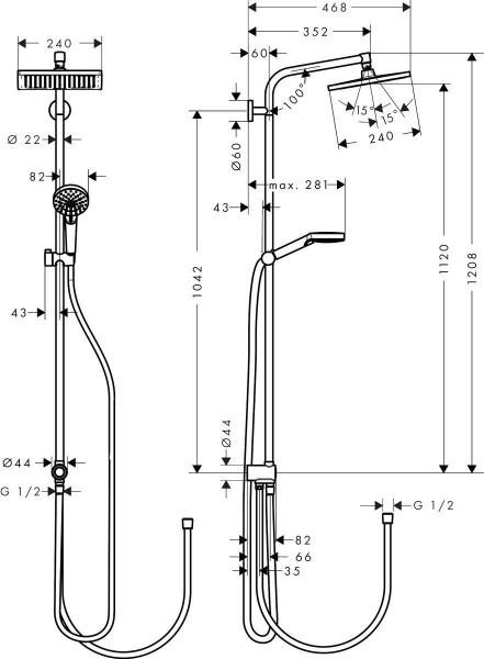 Hansgrohe Crometta Е 240 1jet Showerpipe Reno Ecosmart душевая система хром 27289000