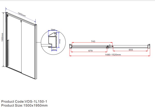 Душевая дверь Vincea Lugano VDS-1L150CLB-1, 1500, черный, стекло прозрачное