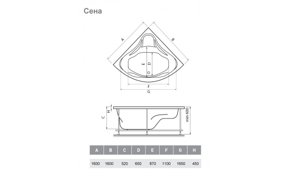 Ванна акриловая Relisan EcoPlus СЕНА Гл000025814, 160x160