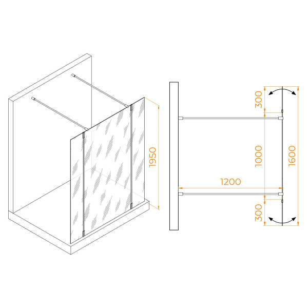 Душевая перегородка RGW WA-052Gb (WA-016Gb+2Z-071Gb) 1000