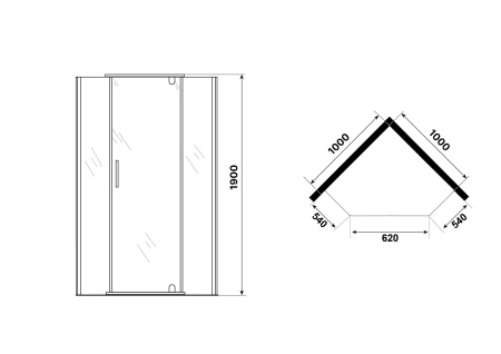 Душевое ограждение Niagara Eco NG-1010-14D (100х100х190) трапеция,распашное,хром,стекло прозрачное