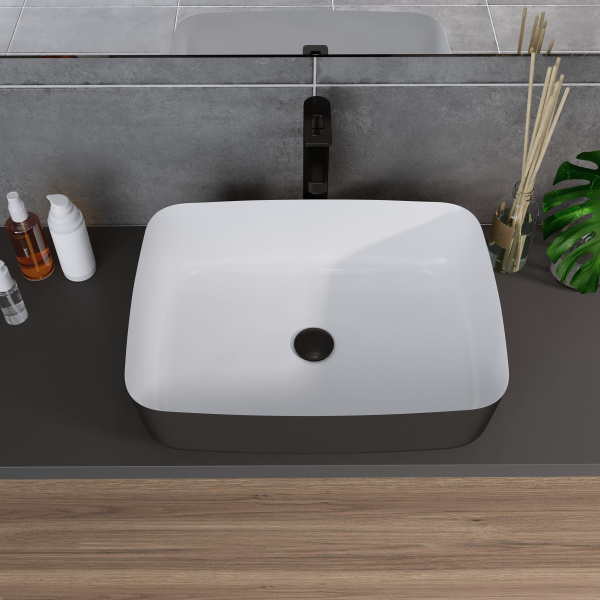 Раковина Grossman GR-4043BW 505x390x140 черная белая внутри