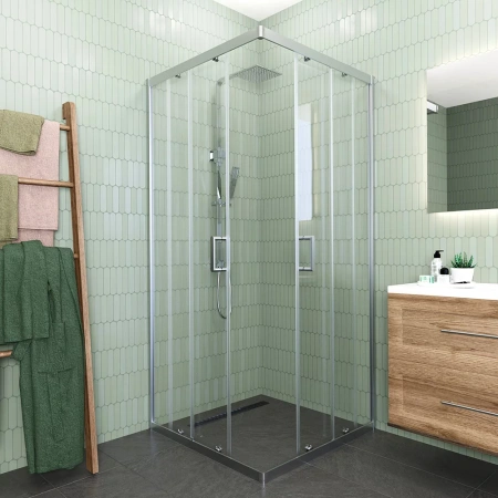 Душевой угол Veconi Rovigo RV-11, 800x800x1950, хром, стекло прозрачное