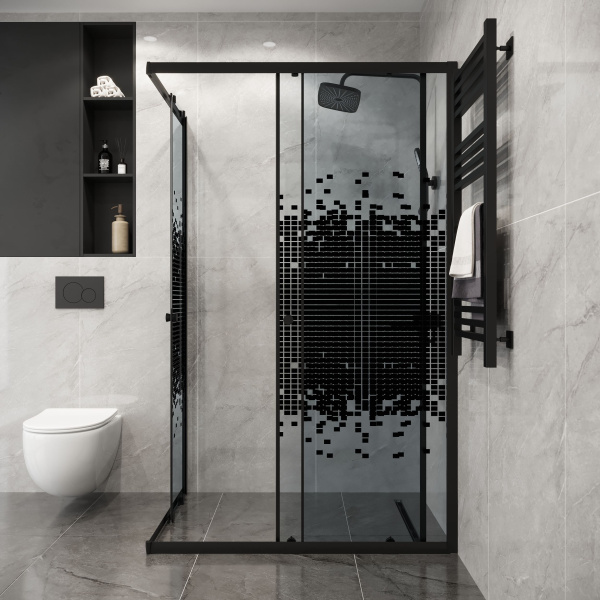 Душевое ограждение Niagara Eco NG-1018-14QBLACK (100х80х190) прямоугольник,раздвижное,черный,стекло мозаика