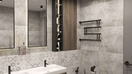 Полотенцесушитель водяной ARIANO Милан 50х50 черный матовый, американки прямые 1'x3/4' в комплекте