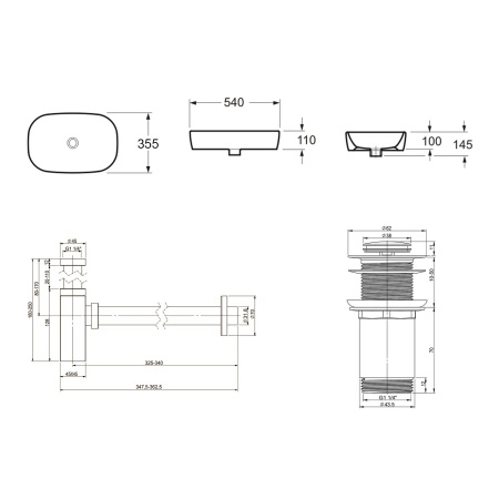 Комплект 3 в 1 Lavinia Boho Bathroom Sink 21520077: накладная фарфоровая раковина 54 см, металлический сифон, донный клапан
