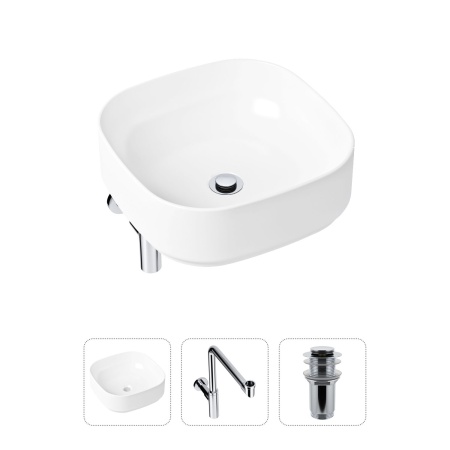 Комплект 3 в 1 Lavinia Boho Bathroom Sink 21520261: накладная фарфоровая раковина 40 см, металлический сифон, донный клапан