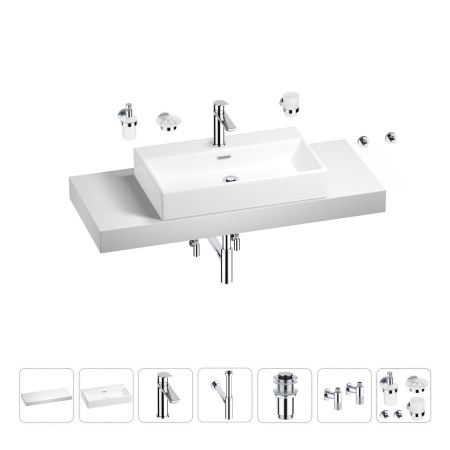 Раковина 70 см со столешницей 120 см Wellsee Graceful Pro 201012731 в наборе 10 в 1: столешница, раковина, смеситель, сифон, донный клапан, угловые вентили, аксессуары (цвет хром)