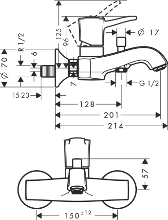 Hansgrohe Metropol Classic Смеситель для ванны однорычажный с рычаговой рукояткой ВМ хром 31340000