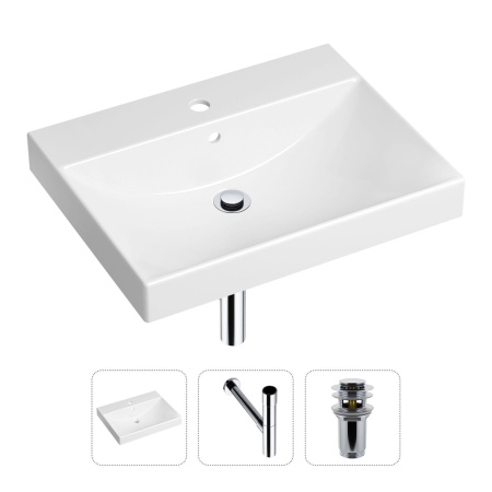 Комплект 3 в 1 Lavinia Boho Bathroom Sink 21520566: врезная фарфоровая раковина 60 см, металлический сифон, донный клапан