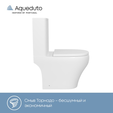 Aqueduto комплект: OVO Light Унитаз напольный 610*360 безободковый с бачком, Tornado, сиденье с микролифтом, белый глянцевый