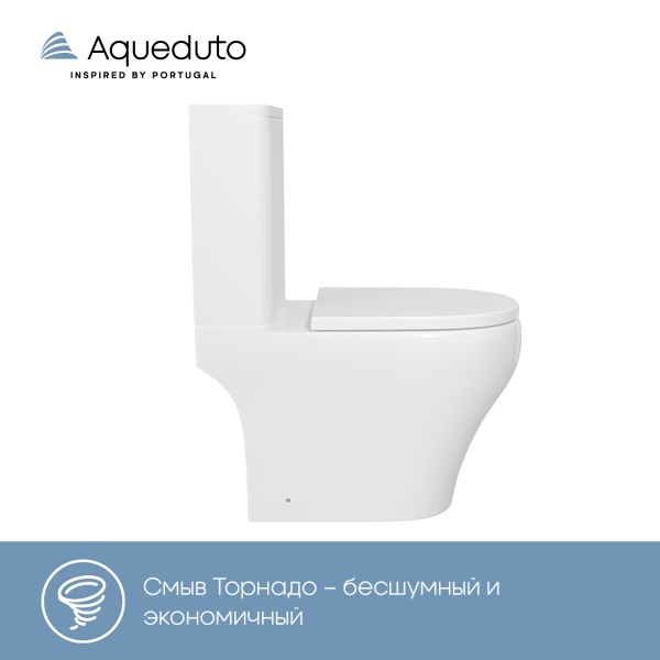 Aqueduto комплект: OVO Light Унитаз напольный 610*360 безободковый с бачком, Tornado, сиденье с микролифтом, белый глянцевый